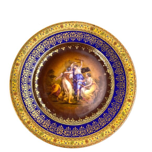 Set of 3 Antique Angelica Kauffman Style D.F.Czech Plates 61/4" Cobalt &Gold 22K - Picture 6 of 13